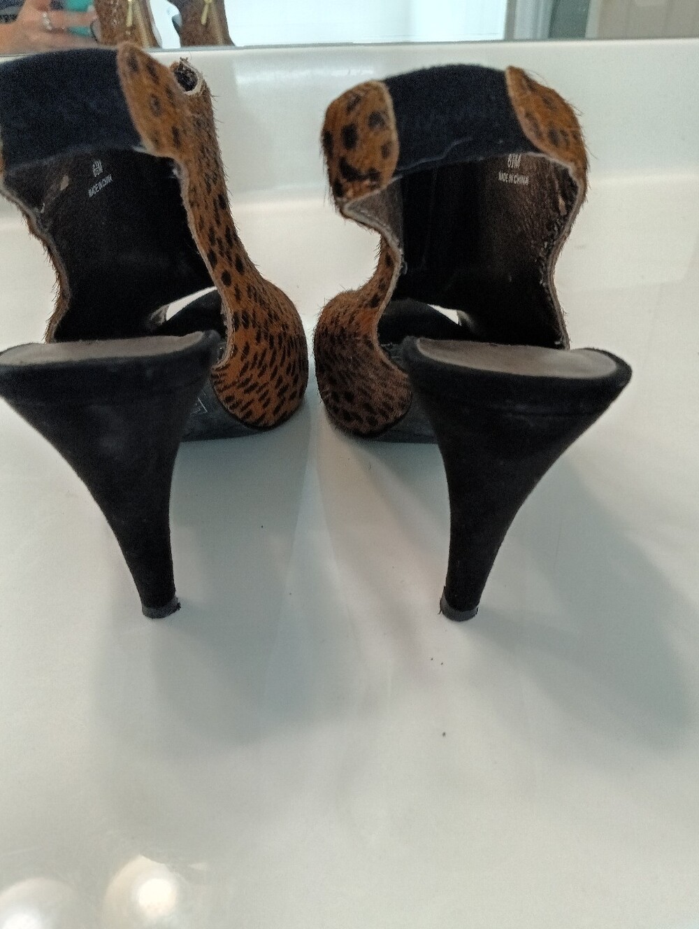 Moda Spana Leopard Calf Hair Peep Toe Slingback Heels | Gold Zip | Size 6.5 - Picture 5 of 15